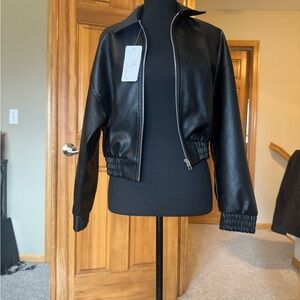 Black Faux Leather Zip-Front Women's Jacket